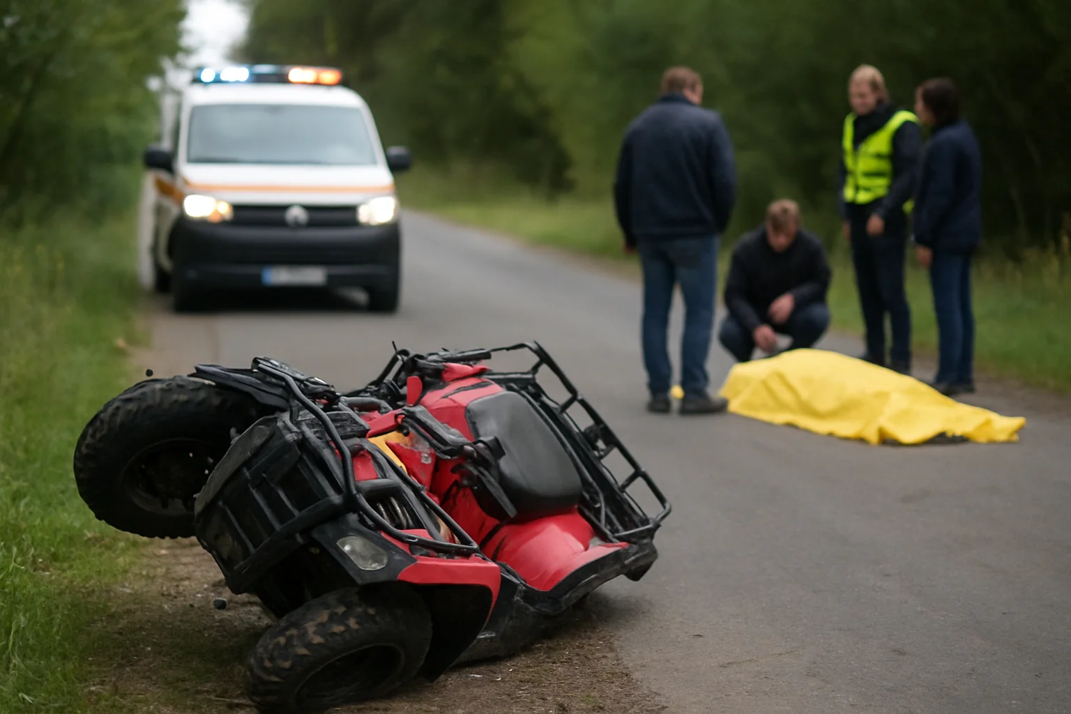 Deces pe ATV la Vlădești: bărbat de 58 de ani, răsturnat în pârâul Bahna